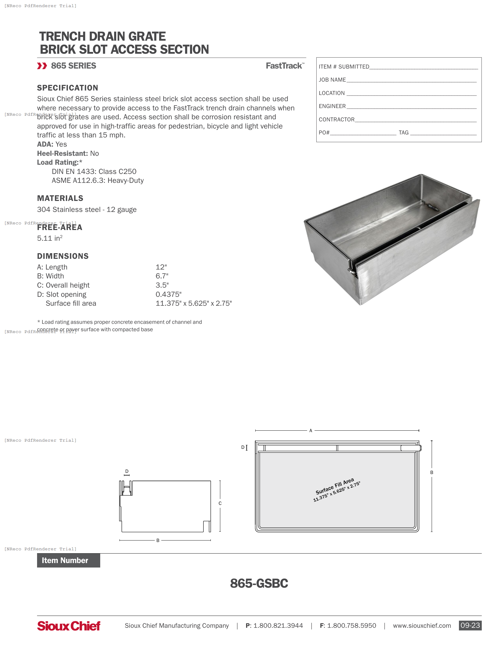 865-GSBC - FASTTRACK BRICK SLOT ACCESS SECTION - SPEC SHEET.PDF Specification Document